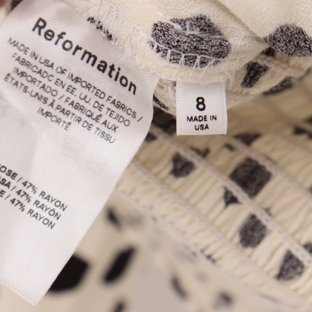 Reformation Reign Ink Blot Polka Dot Top Smocked Back Long Sleeve Blouse Size 8 - Picture 7 of 9